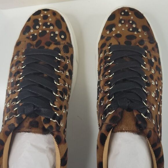 NEW 10 JOIE CALF HAIR Leopard Print STUDDED black brown SNEAKERS SHOES 40 NWT - Picture 4 of 8